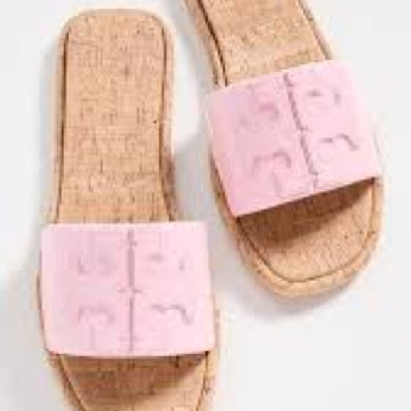 NIB Tory Burch T-Sport Double Slide Leather sandals petunia pink - Picture 1 of 3